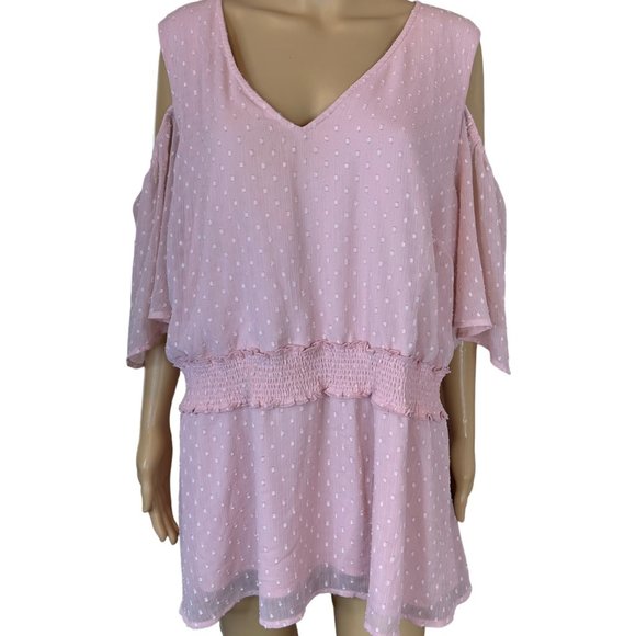 Lane Bryant Womens Blouse Size 26 Baby Pink Cold Shoulders Lined Elastic Waist - Picture 1 of 14